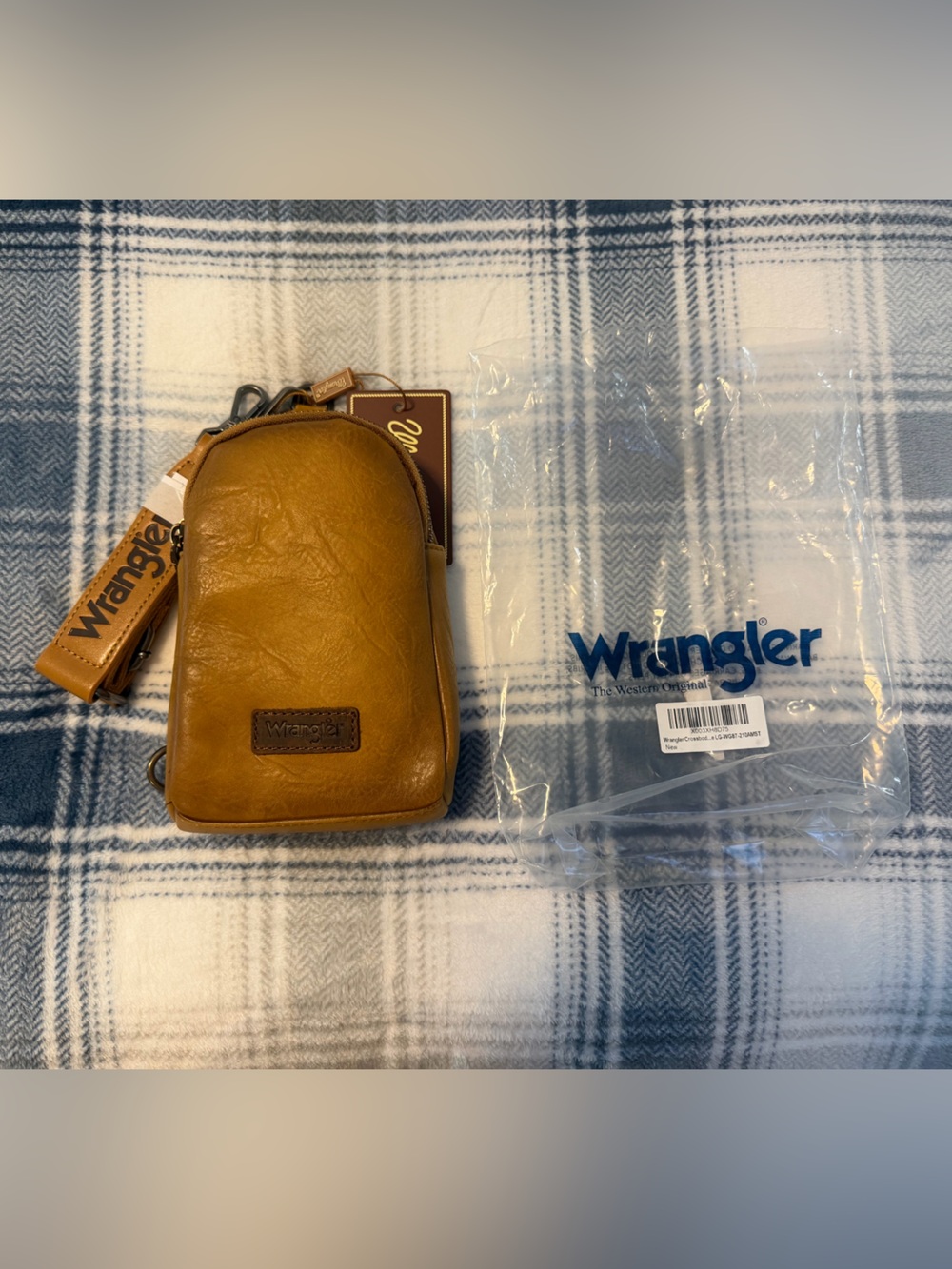 Wrangler Tan Leather Belt Bag with Branded Strap